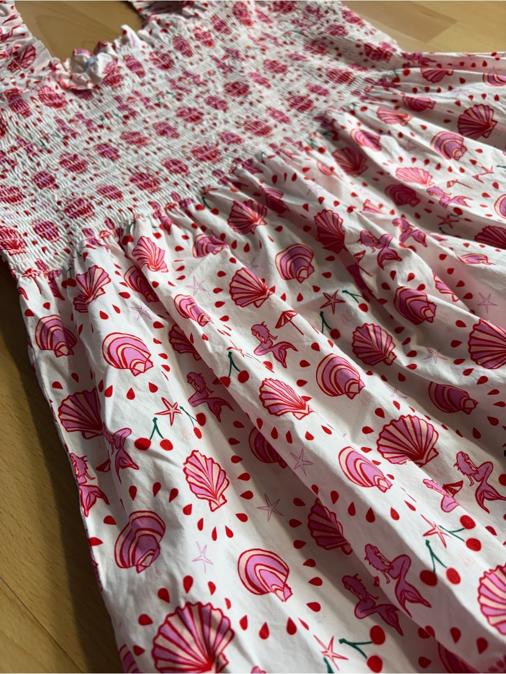 Hill House Ellie Nap Dress Pink & Red Mermaid & Shells Smocked Midi Dress Large - Picture 6 of 11